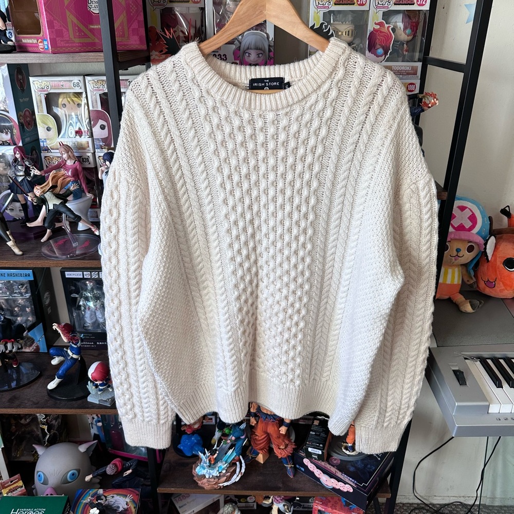 The Irish Store Cream Cable Knit Sweater XL 100% Merino Wool